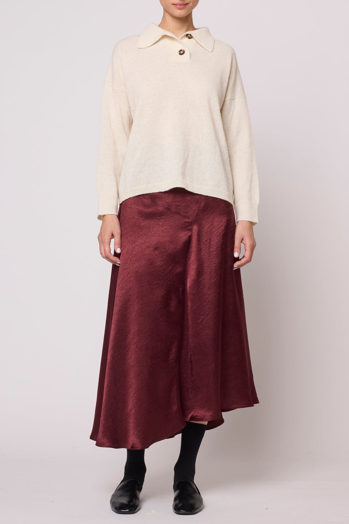 Margaux Skirt in Crinkled Satin - Burgundy