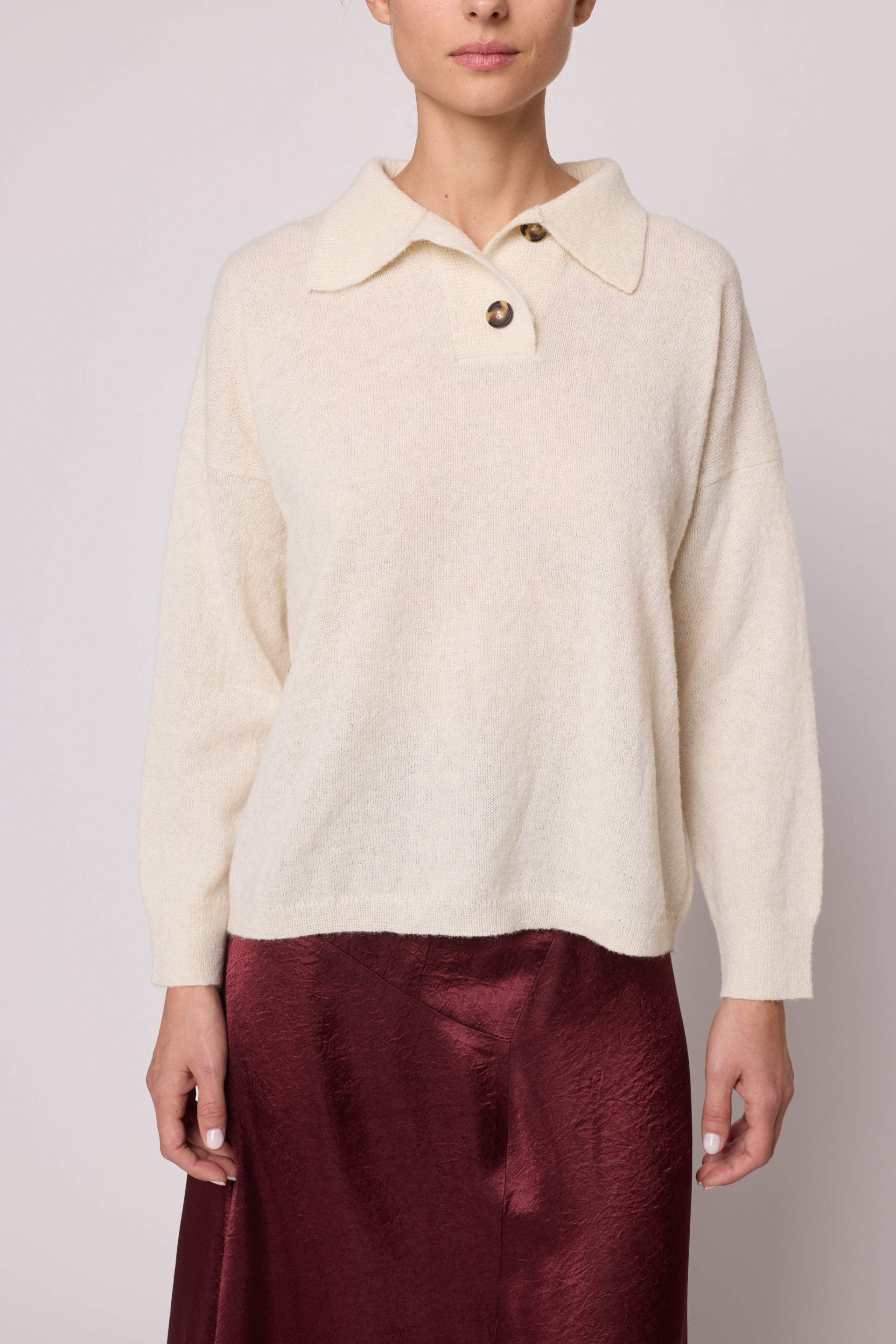 Soft Polo Shirt in High Gauge Alpaca - Cream