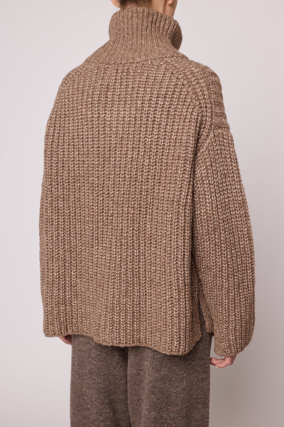 Rib Zip-up Cardigan in Alpaca Pima Blend - Brown