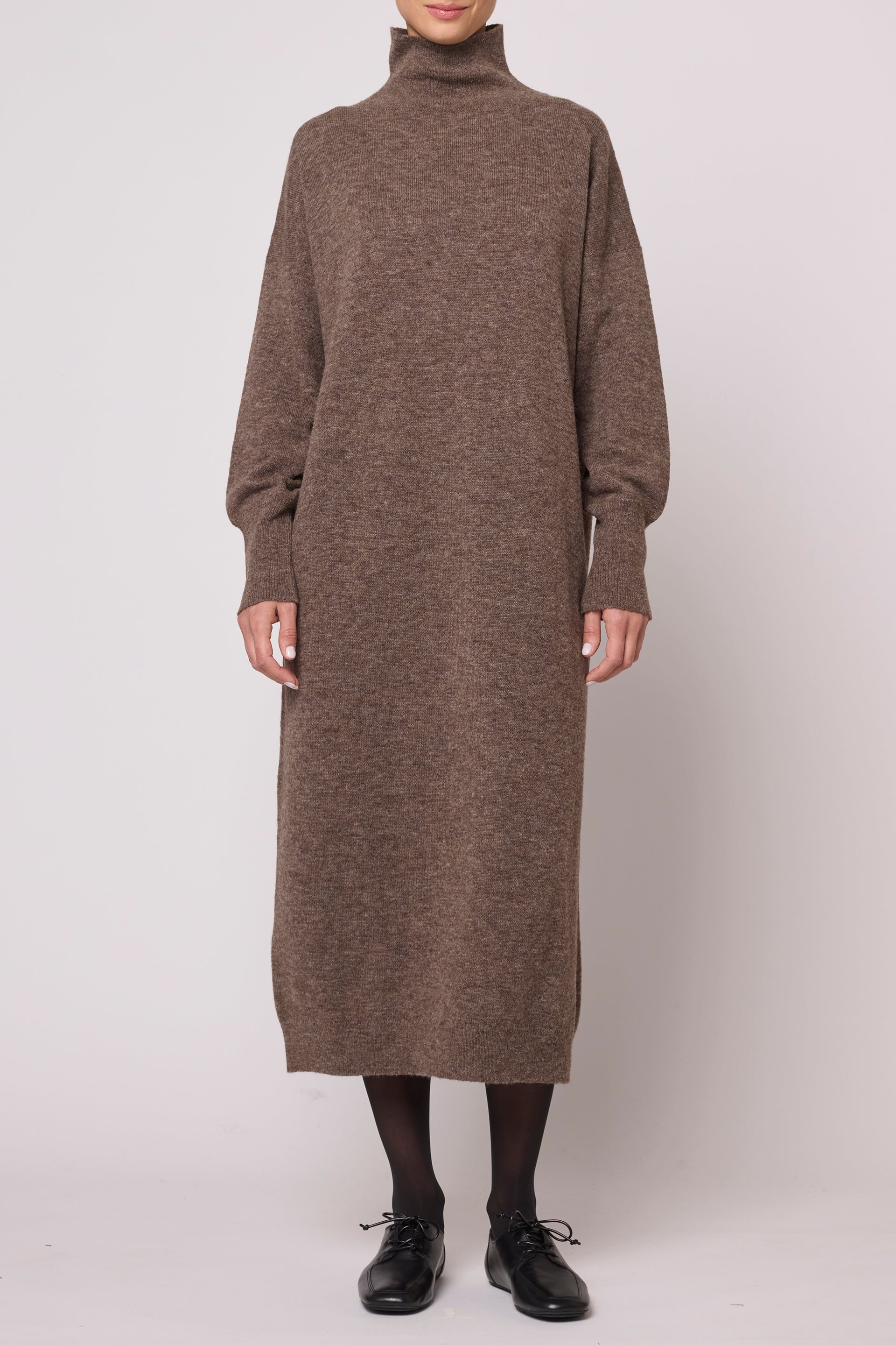 Soft Turtleneck Dress in High Gauge Alpaca