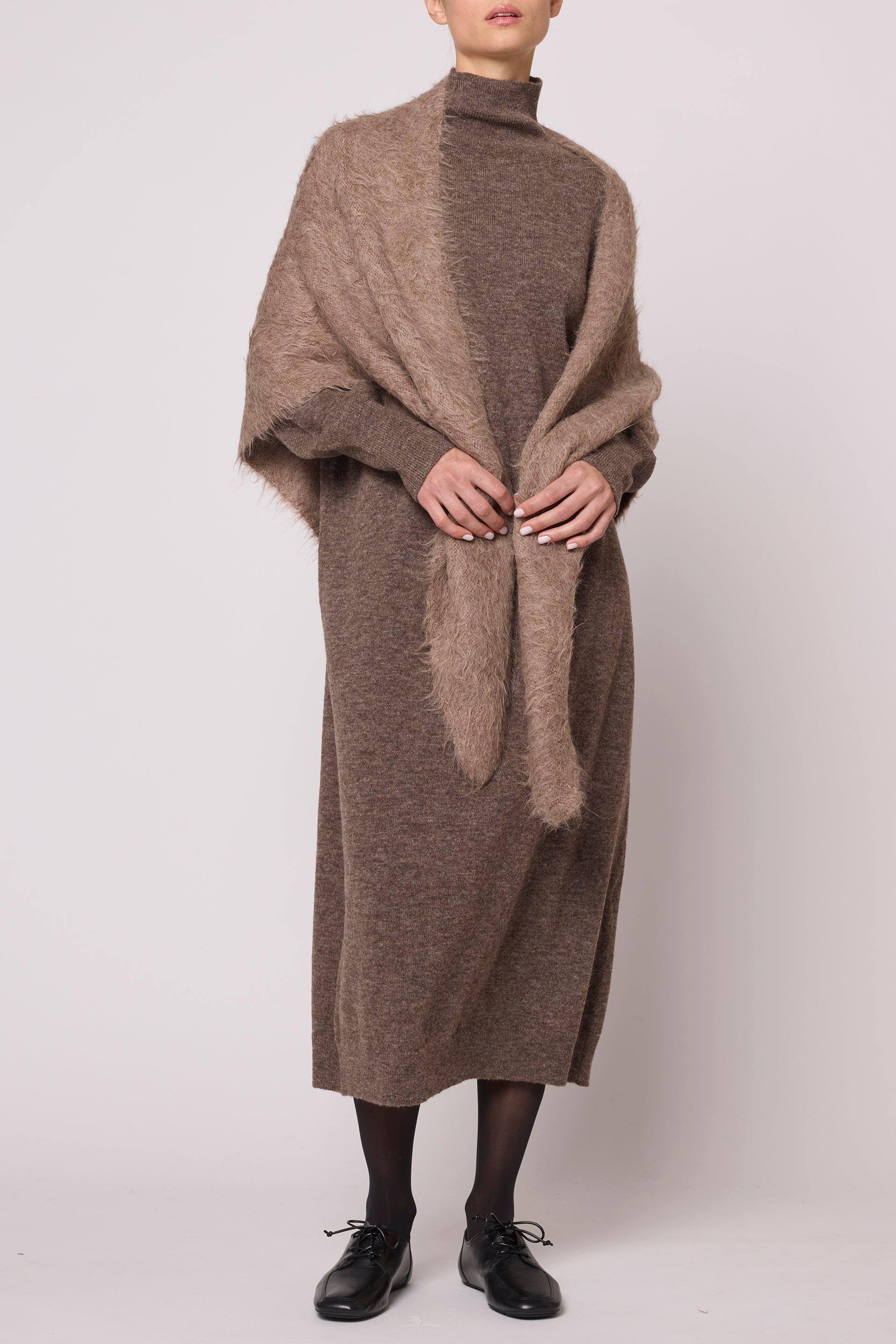 Soft Turtleneck Dress in High Gauge Alpaca