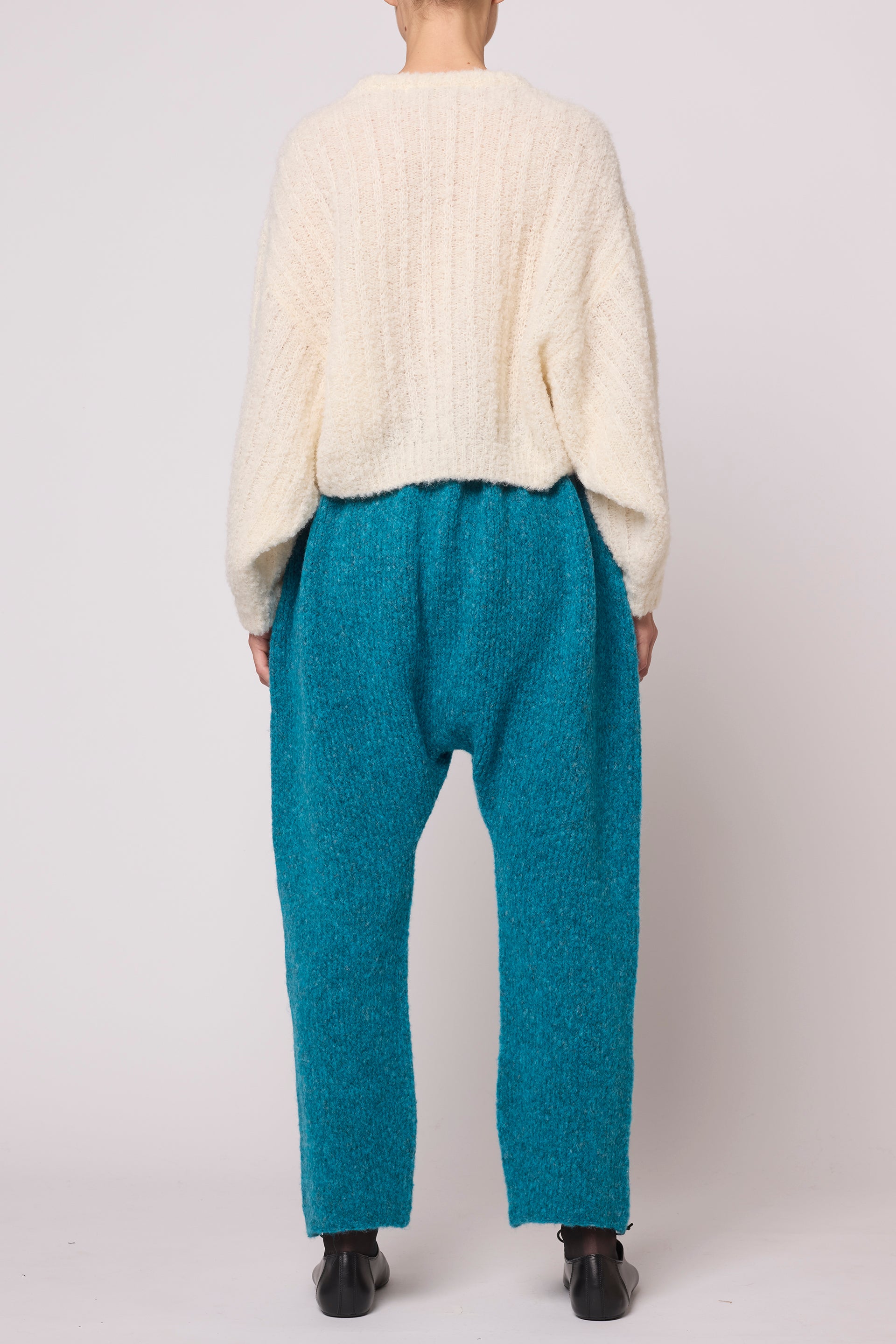 Plush Airy Balloon Sleeve Sweater in Bouclé Alpaca - Cream