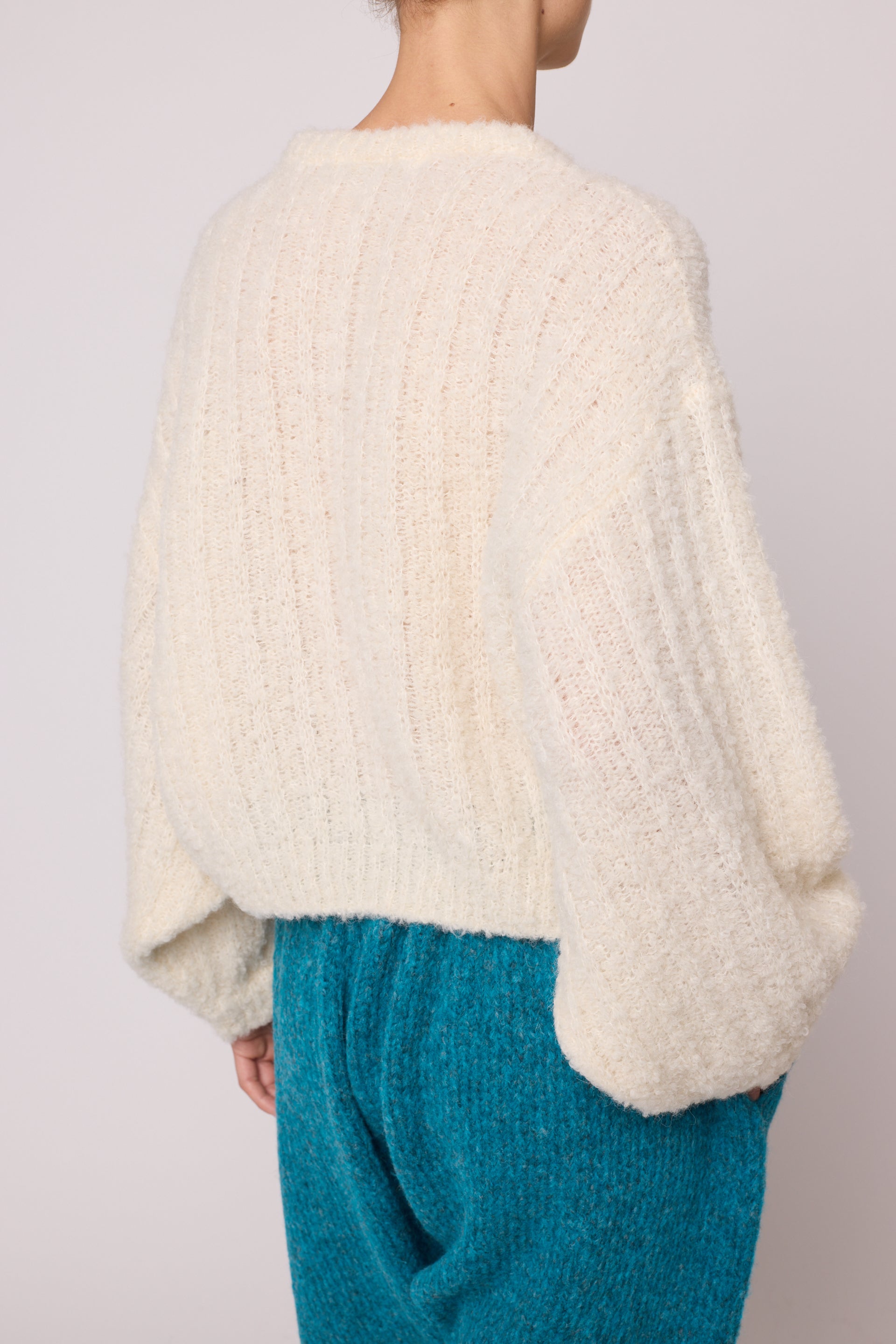 Plush Airy Balloon Sleeve Sweater in Bouclé Alpaca - Cream