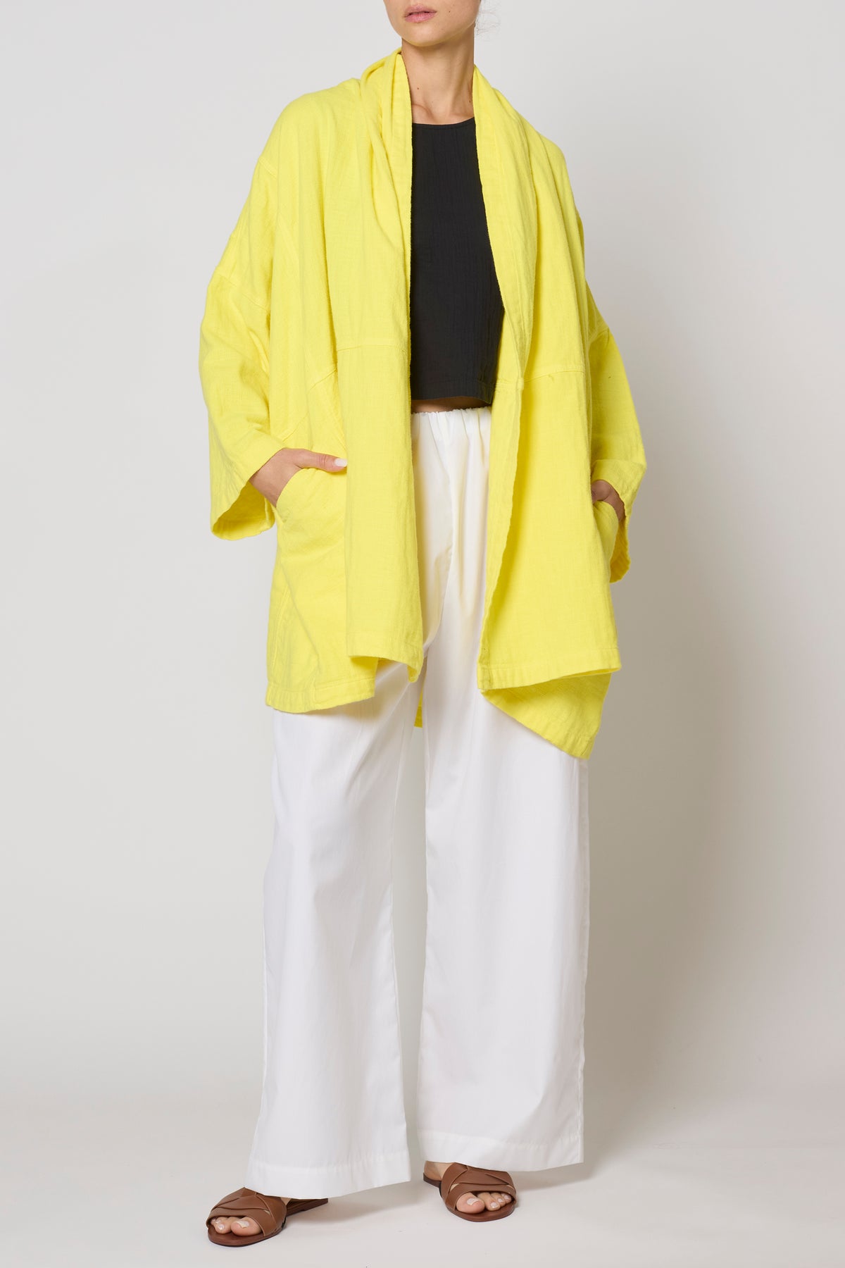 Haori Coat in Double Layer Gauze - Lemon Yellow