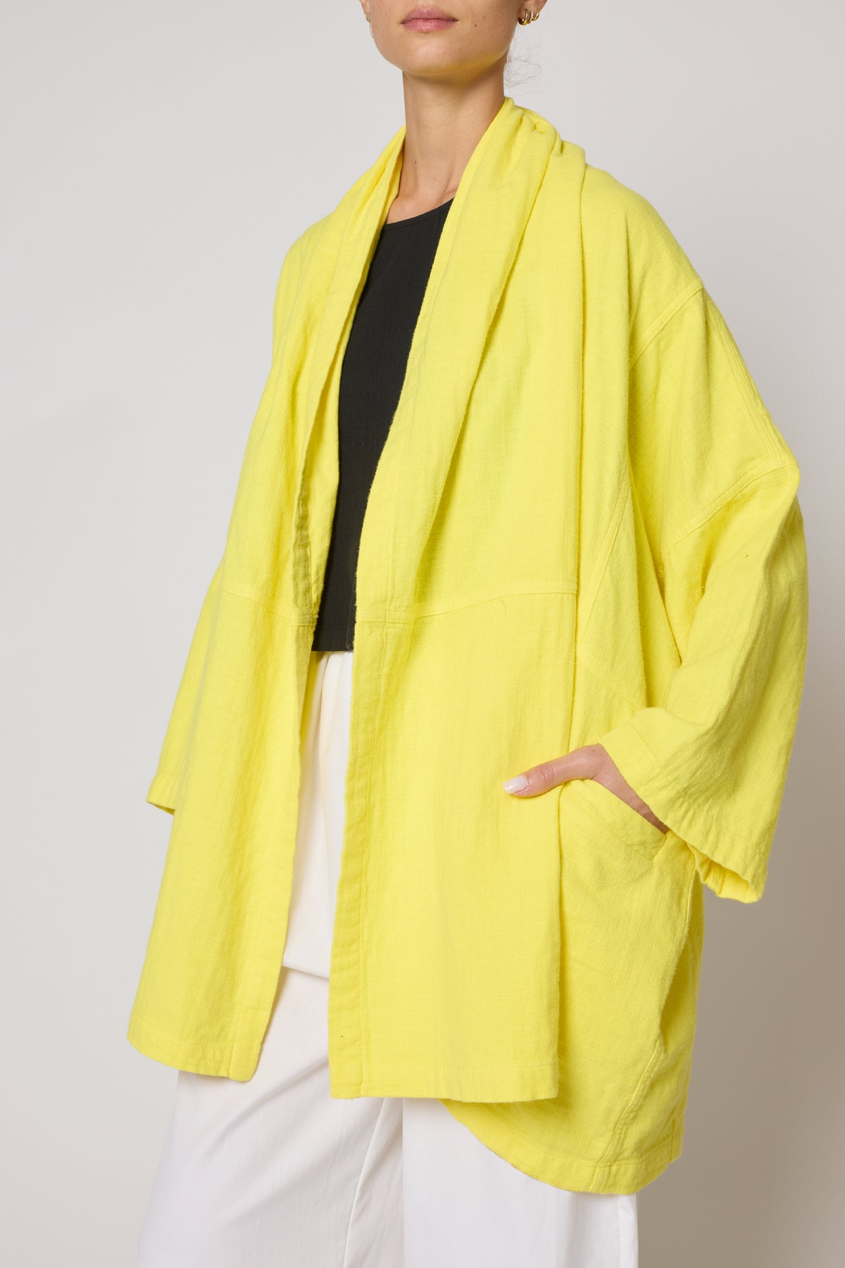 Haori Coat in Double Layer Gauze - Lemon Yellow