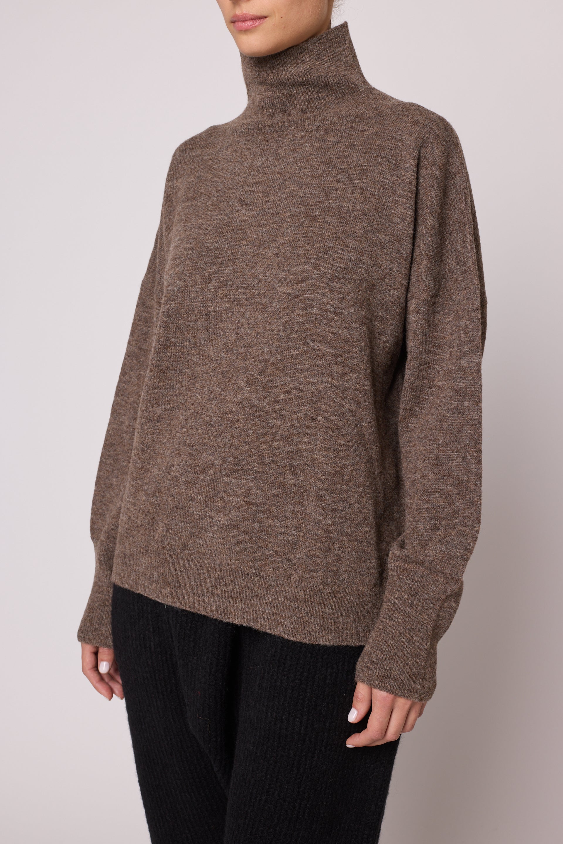 Soft Turtleneck Sweater in High Gauge Alpaca - Mocha