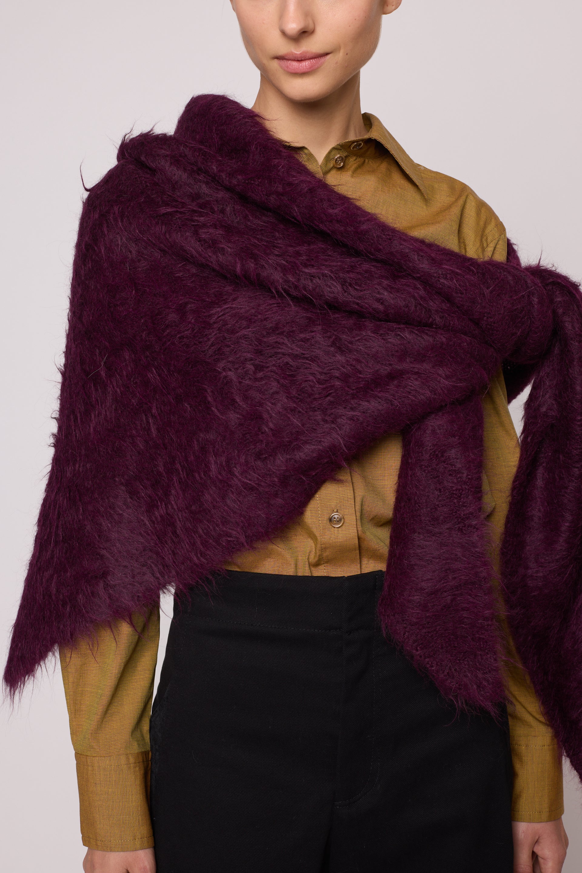 Triangle Scarf in Brushed Suri Alpaca - Burgundy