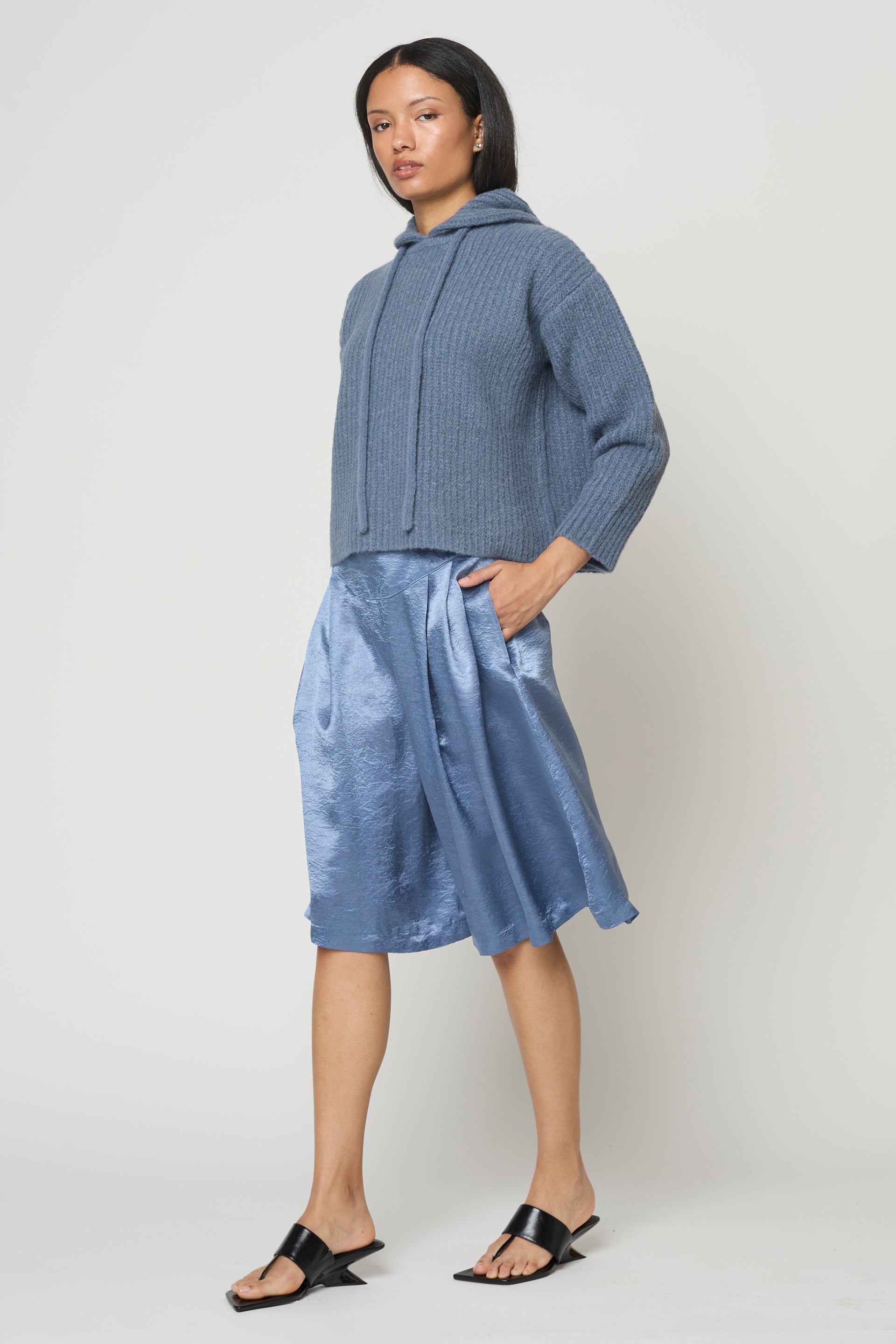 Long Shorts in Crinkled Satin