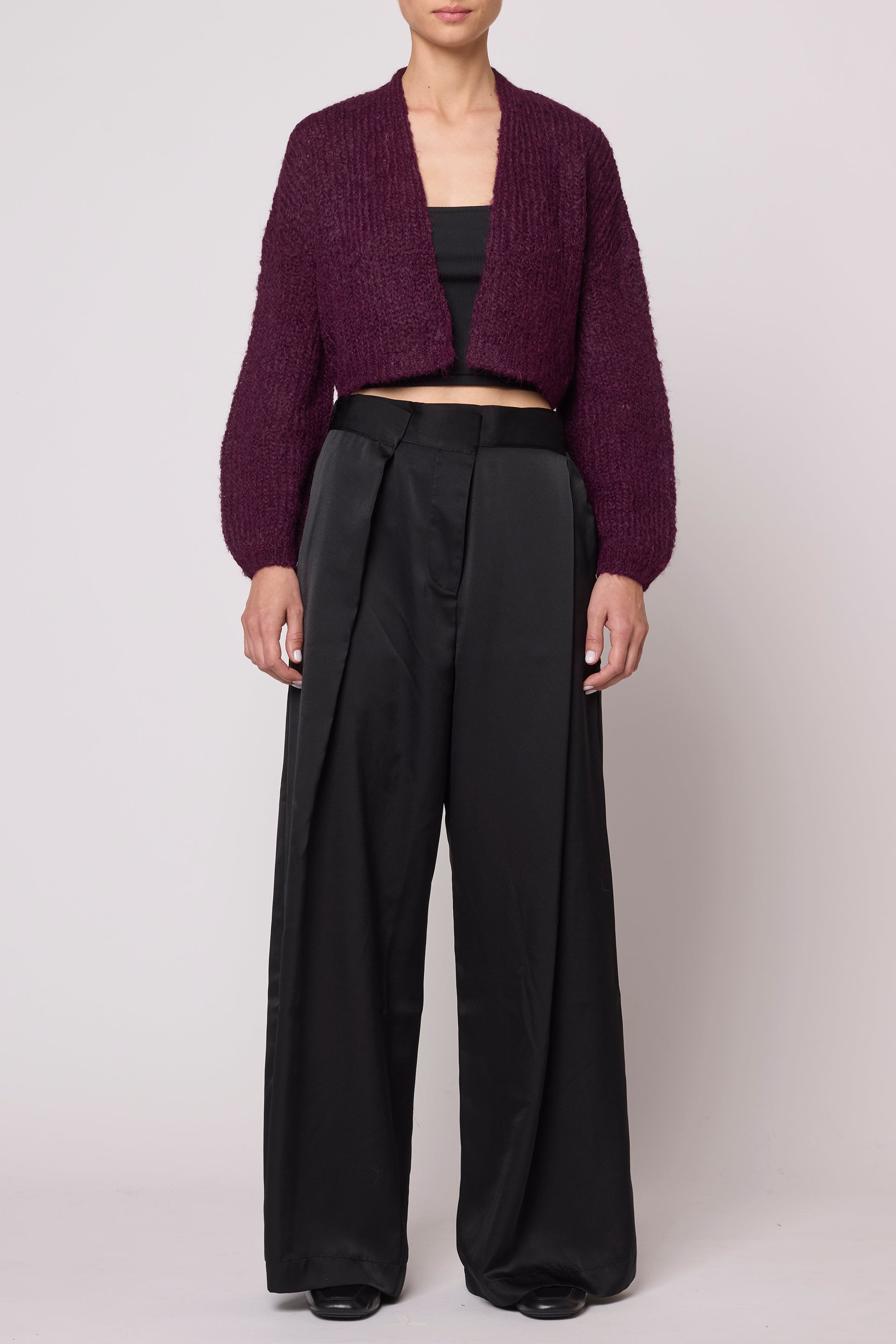 Super Crop Cora Cardigan in Suri Alpaca - Deep Orchid