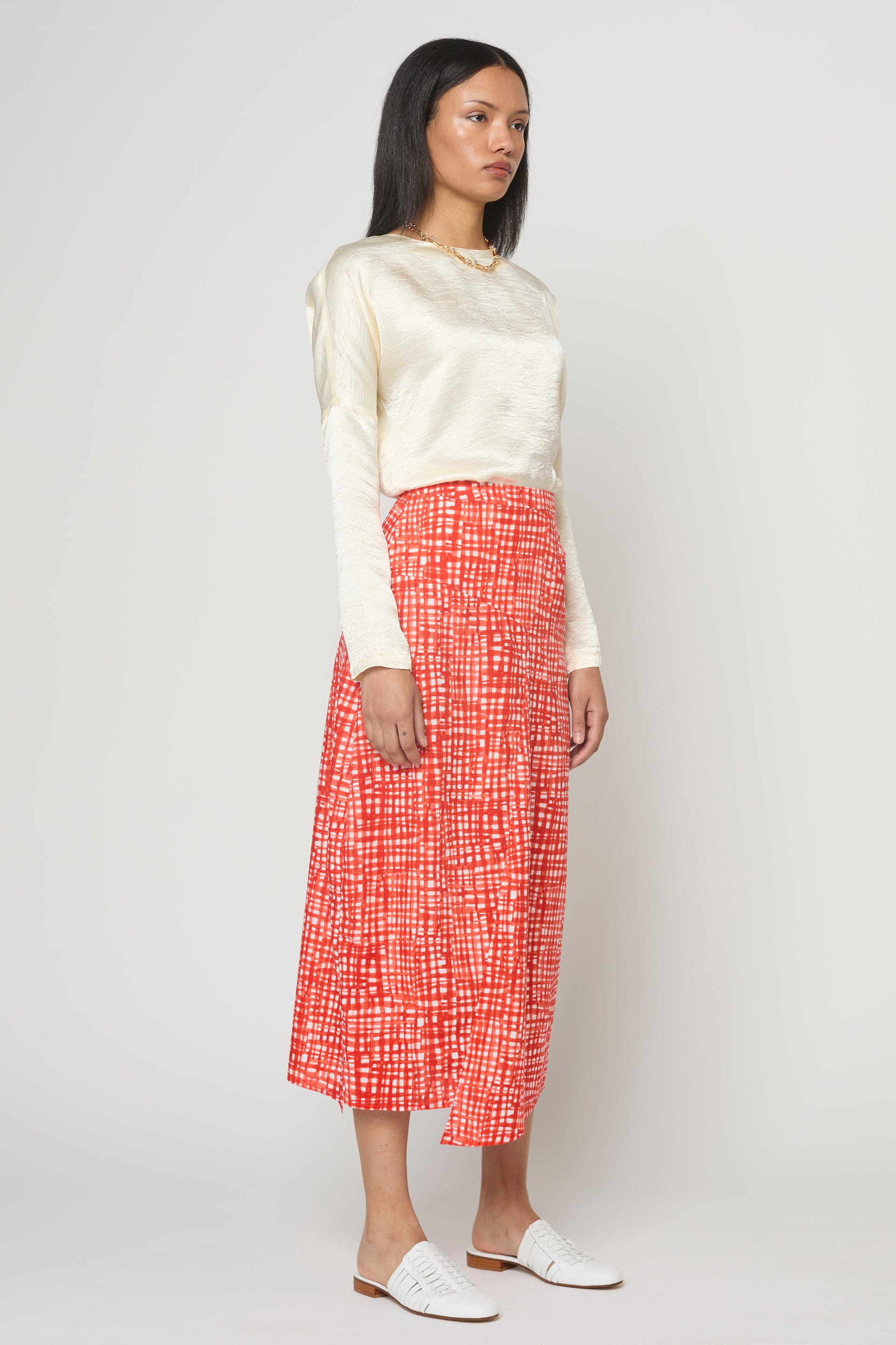 Long Sleeve Top in Crinkled Satin