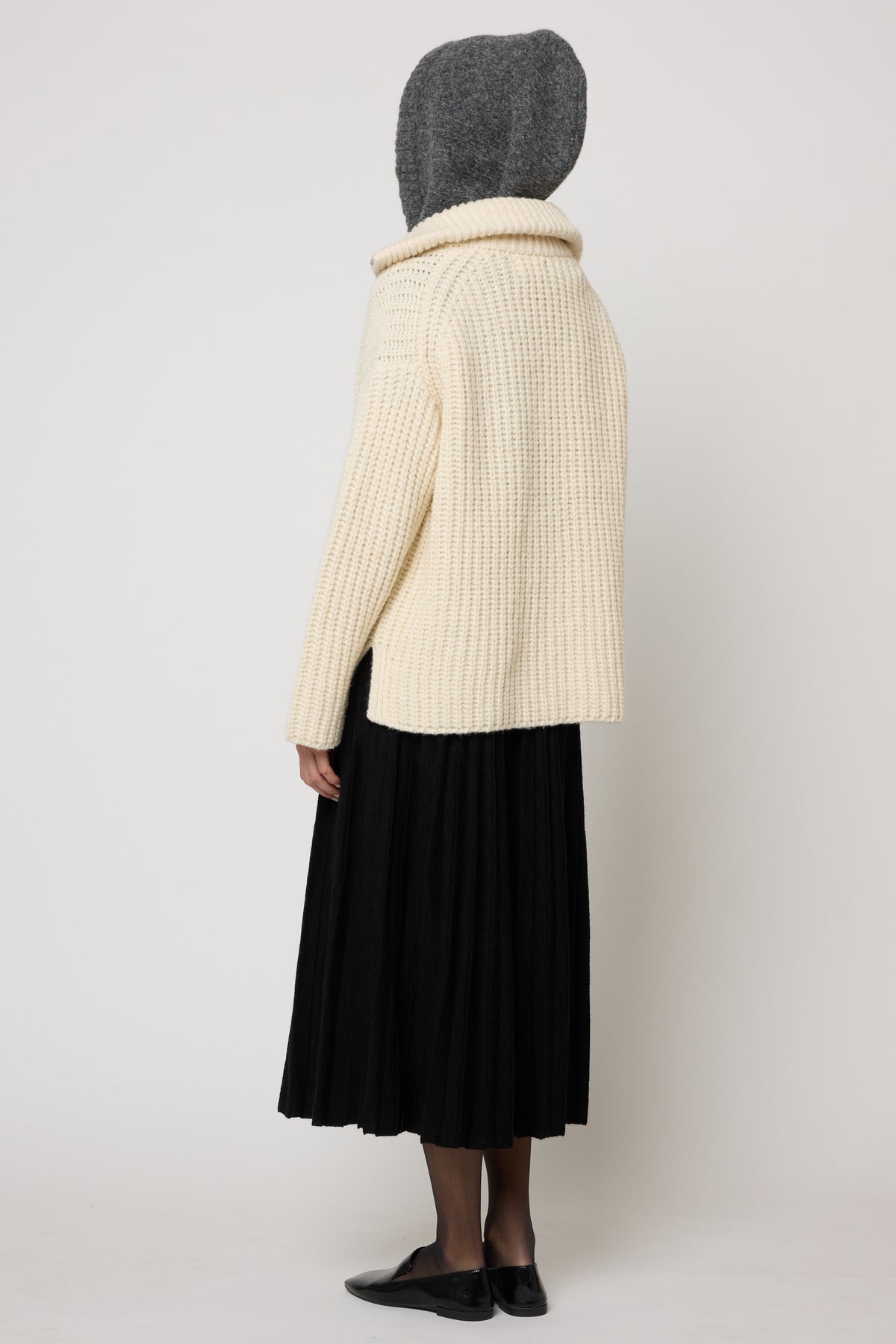 Rib Zip-up Cardigan in Alpaca Pima Blend - Cream