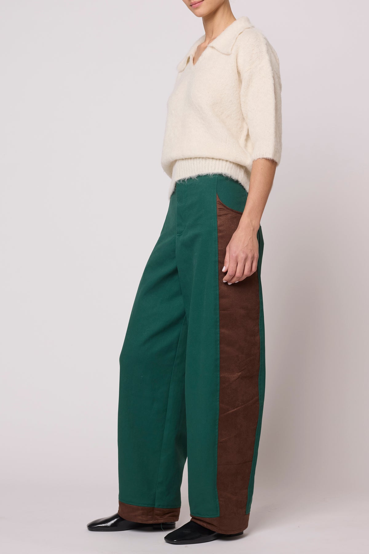 Dakar Pant in Twill with Vegan Suede - Ocean Green