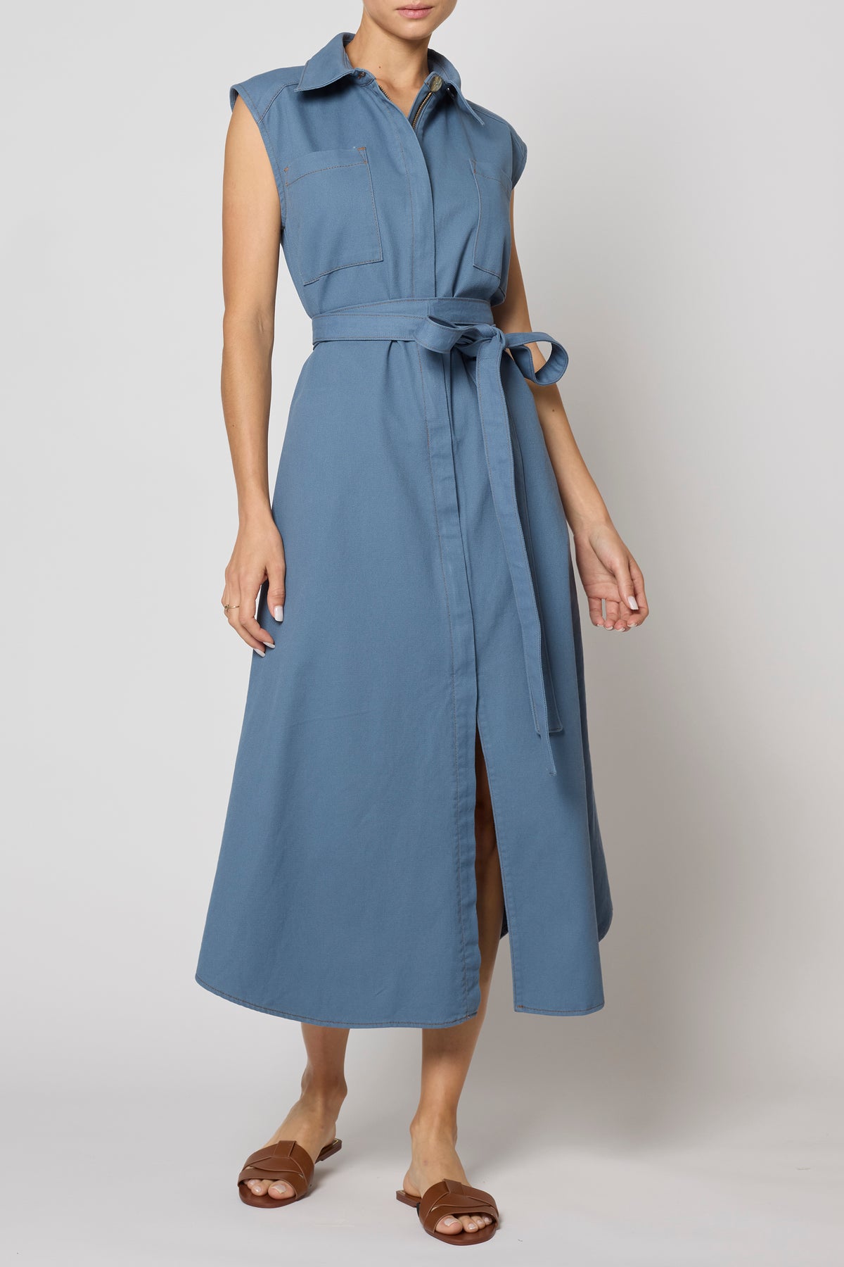 Rana Sleeveless Dress in Twill - Slate