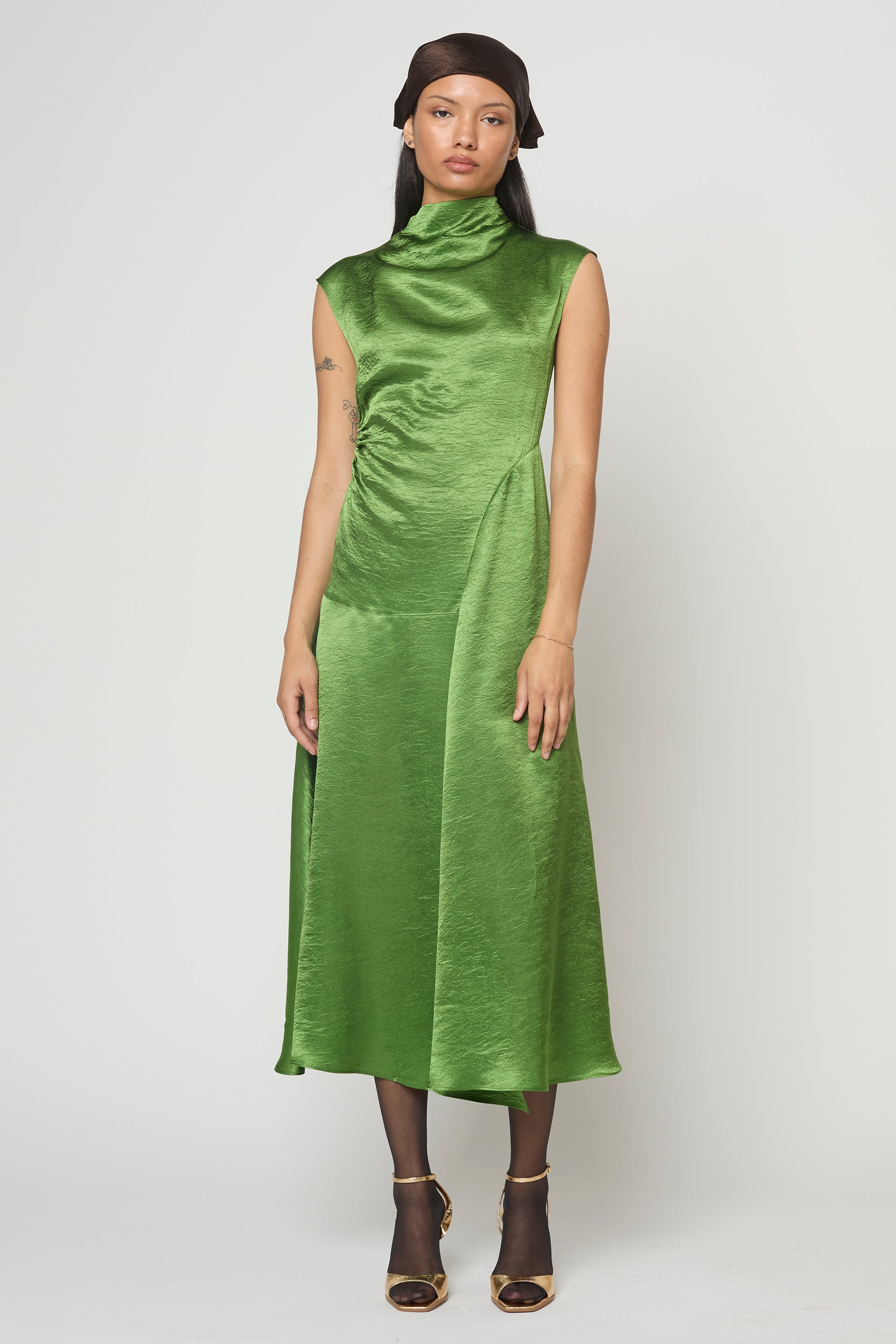 Twisted Dress in Crinkled Satin