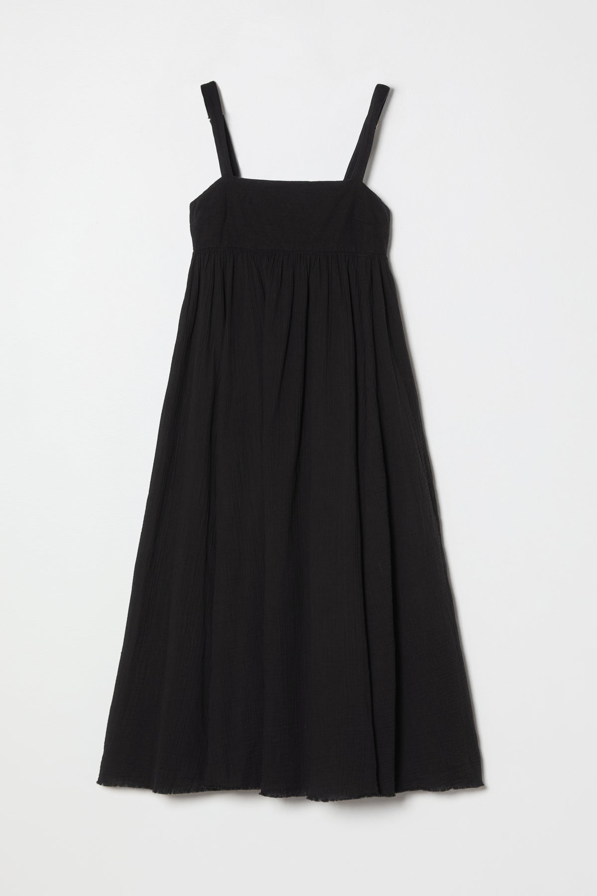 Wide Strap Arquette Dress in Crinkled Cotton Gauze - Black