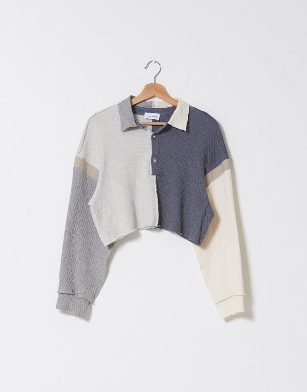 Archive Sale Patchwork Rugby Shirt in Double Layered Textured Knit