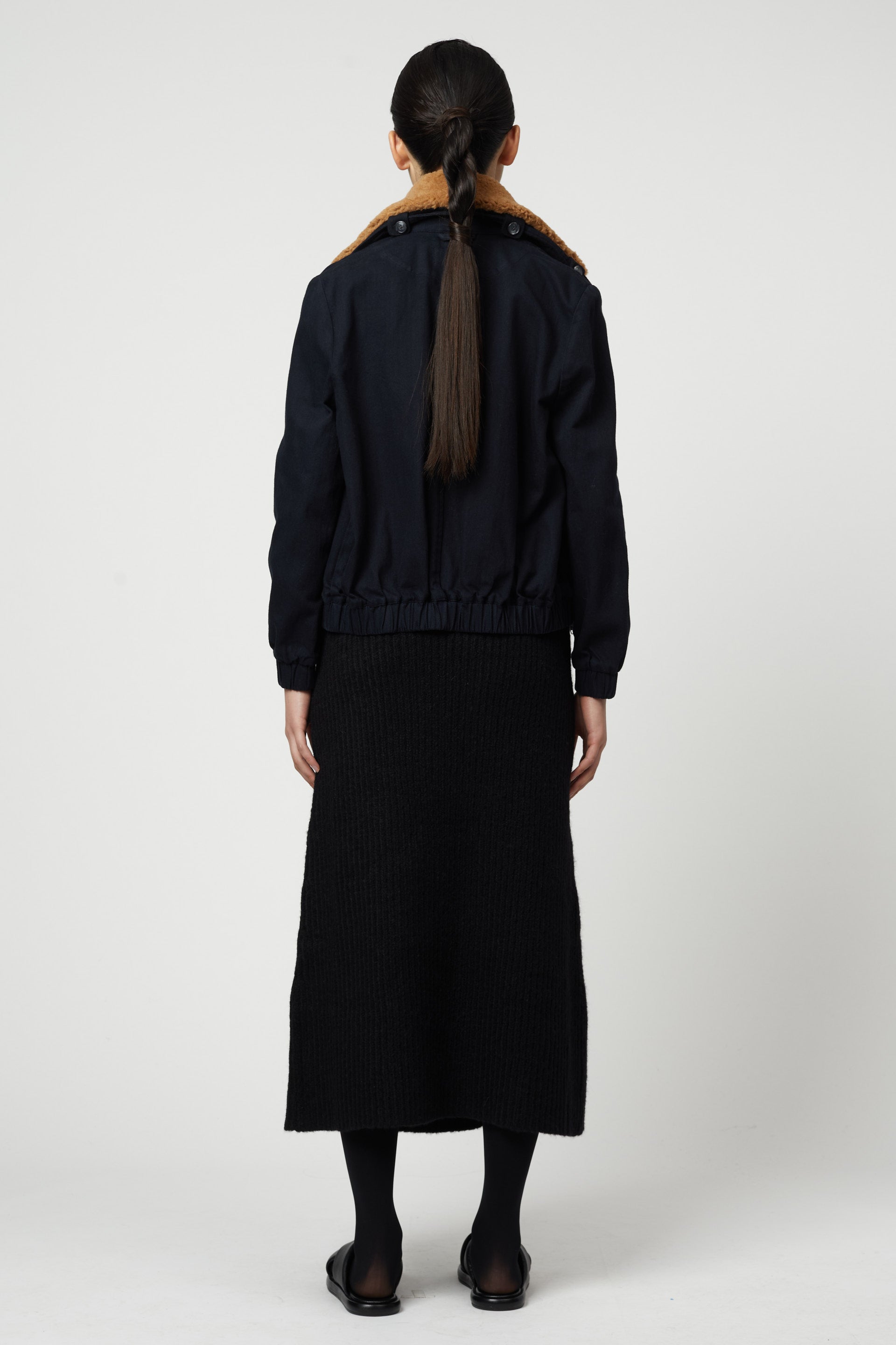 Ollie Crop Twill Bomber with detachable fur collar