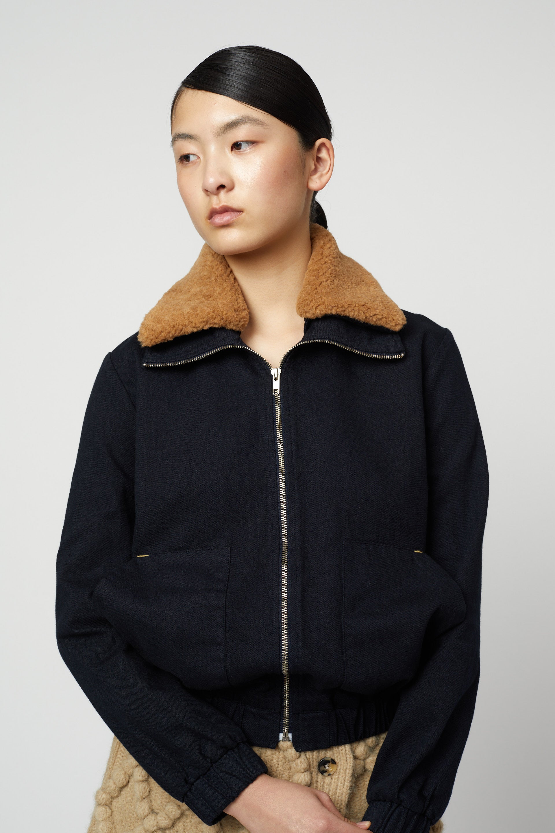 Ollie Crop Twill Bomber with detachable fur collar