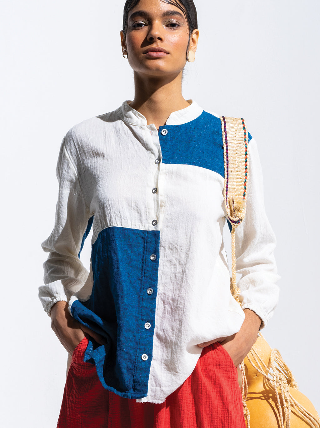 Sabine Shirt in Linen with Denim Gauze