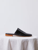 Leather Woven Slides in Black