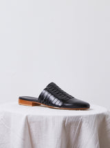 Leather Woven Slides in Black