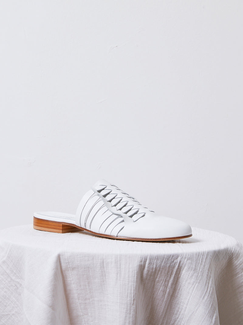 Leather Woven Slides in White