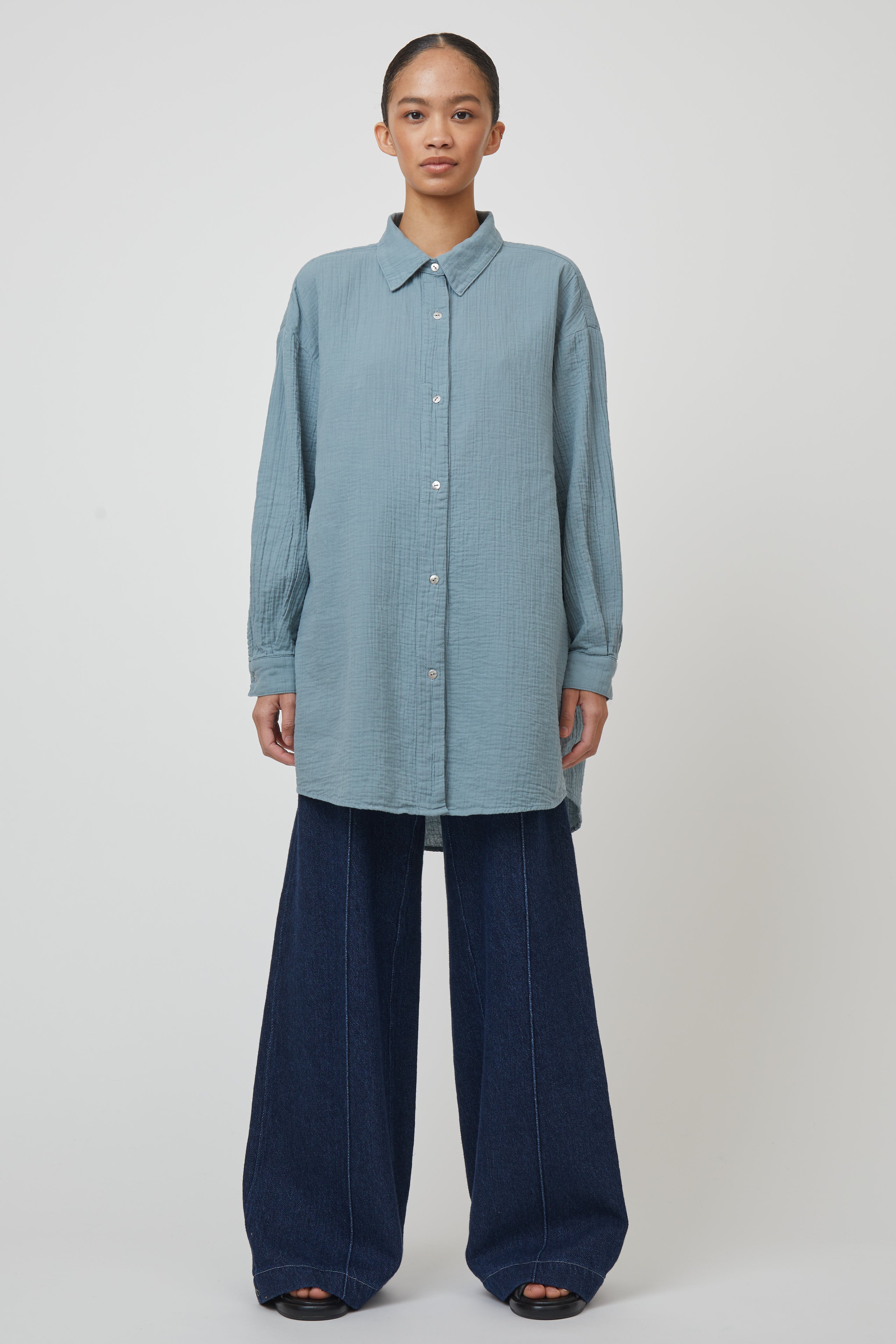 Oversized Overlay Shirt in Crinkled Cotton Gauze at Atelier Delphine